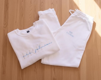Custom Embroidered Bride Lounge Set, Personalized Mrs. Sweatshirt, Wedding Joggers Shorts
