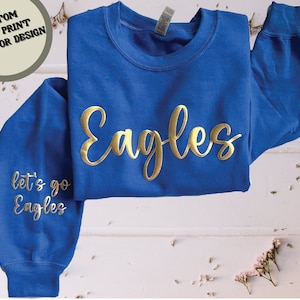 Moletom com nome de equipe personalizado, moletom de mascote, estampa de sopro, estampa em relevo, presente para mamãe, ideia de presente de Natal, moletom com espírito escolar