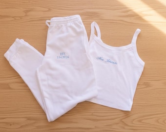 Embroidered Mrs. Pajama Set, Bridal Tank and Shorts, Engagement Gift for Her