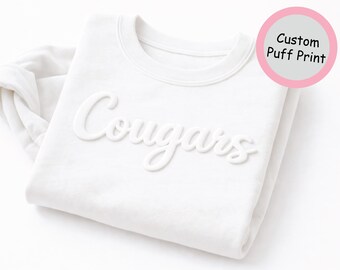 Benutzerdefinierte Puff Print Team Name T-Shirt, personalisierte Puff Schrift für Unternehmen, geprägtes Maskottchen Shirt, Metallic Puff Druck, Puff Schulsport