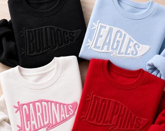 Bluza z wytłoczoną nazwą drużyny, spersonalizowany proporczyk maskotki z okrągłym dekoltem, koszulka z motywem szkolnym, prezent dla kibica drużyny sportowej, bluza na mecz