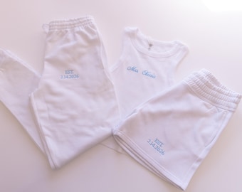 Custom Embroidered Bride Lounge Set, Personalized Mrs Tank Joggers, Future Mrs Gift, Honeymoon Outfit, Wifey Pajamas, Wedding Sweats, Shorts