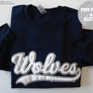 Aangepaste trui met bladerdeeg en glitter teamnaam, trui glitter teamnaam, sweater schoolmascotte met reliëf, shirt schoolgeest, voetbalmoeder