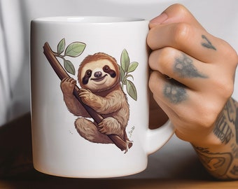 Smiling Sloth Coffee Mug, Funny Sloth Lover Gift, 11oz
