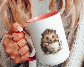 Watercolor Hedgehog Coffee Mug: Funny Hedgehog Lover Gift - Birthday Gift, Present for Mum, Gift for Her