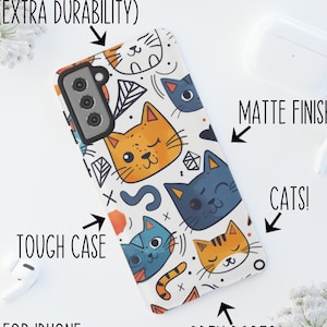 Colorful Cats Tough Phone Case: iPhone, Galaxy, Pixel