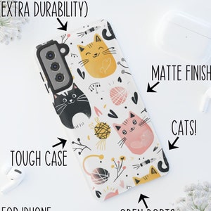 Whimsical Cat Tough Phone Case: iPhone, Galaxy, Pixel