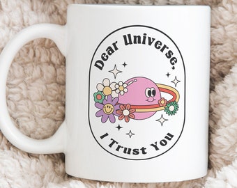 Retro 'Dear Universe' Ceramic Coffee Mug, 80s Aesthetic