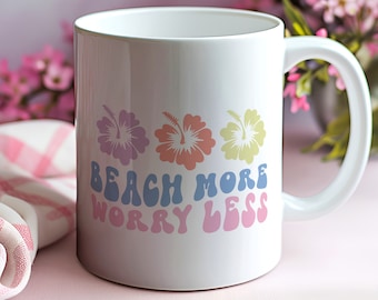Hallo Sommer Kaffeetasse, Strand mehr Sorgen weniger, Sommer Tasse, süße Tasse, Sommer Geschirr, Sommerzeit, Kaffeetasse, Sommer Geschenk