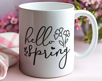 Hello Spring-mok: koffiekop met bloemen, paascadeau