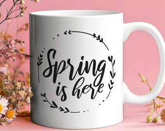 Spring is Here koffiemok, bloemdessin, paascadeau
