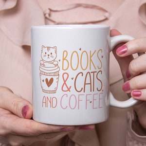 Cat Mug | Books Cats Coffee | crazy cat lady mug | gifts for cat lovers | Cat Lover Gift Mug
