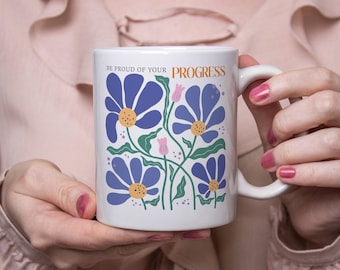 Retro Wildflower Design, Self Care Mental Health Gift, Motivational Quotes, Mindfulness, Inspirational Mug, Positive Affirmations