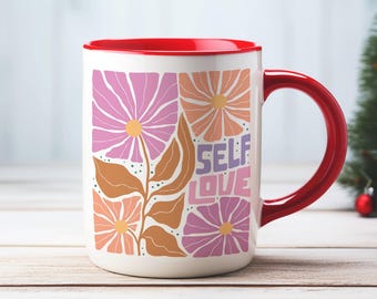 Retro Self Love Design, Self Care Mental Health Gift, Motivational Quotes, Mindfulness, Inspirational Mug, Positive Affirmations