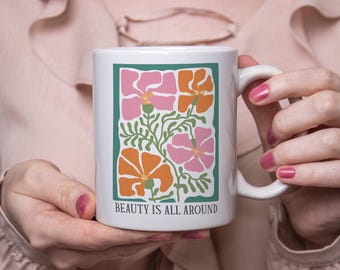 Retro Wildflower Design, Self Care Mental Health Gift, Motivational Quotes, Mindfulness, Inspirational Mug, Positive Affirmations