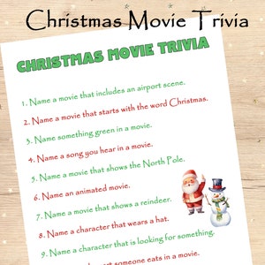 Christmas Movie Trivia Questions for Children, Christmas Eve Games, Printable PDF, Christmas Game, Instant Download PDF, Christmas Trivia