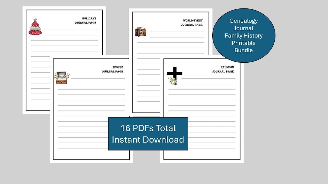 Genealogy Printable Bundle, Family History Journal Pages, 16 Total Pdfs ...