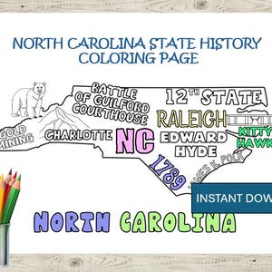 North Carolina History Coloring Page: State History Worksheet (PDF Download)