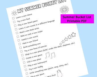 Summer Bucket List - Boredum Buster Bucket List - Budget Friendly Summer - Minimalist Bucket List - Digital Download