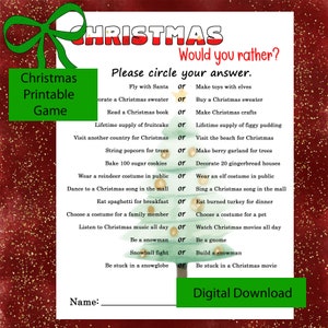Christmas Would You Rather Game Printable Worksheet, Classroom Activity, Party Game, Family Game Night - Digital Download