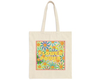 Flower Power Tote Bag, Cotton Canvas Bag, Floral Print Bag, Eco-friendly Bag, Shoulder Bag, Reusable Bag