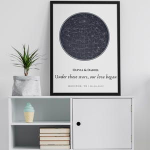 Ingelijste aangepaste sterrenkaartposter, gepersonaliseerde sterrenkaartprint voor koppels, kunst aan de muur thuis, huwelijkscadeau, decor jubileum, valentijnscadeau