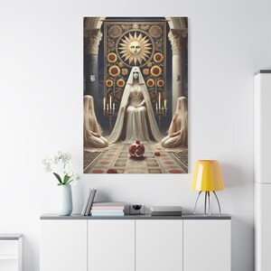 Impresión en lienzo, arte del tarot de la Suma Sacerdotisa, arte mural místico, decoración bohemia para el hogar, obra de arte mágica, don espiritual