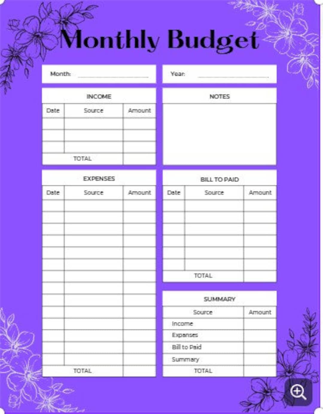 Monthly Budget Printable Etsy Monthly Budget Printable Etsy