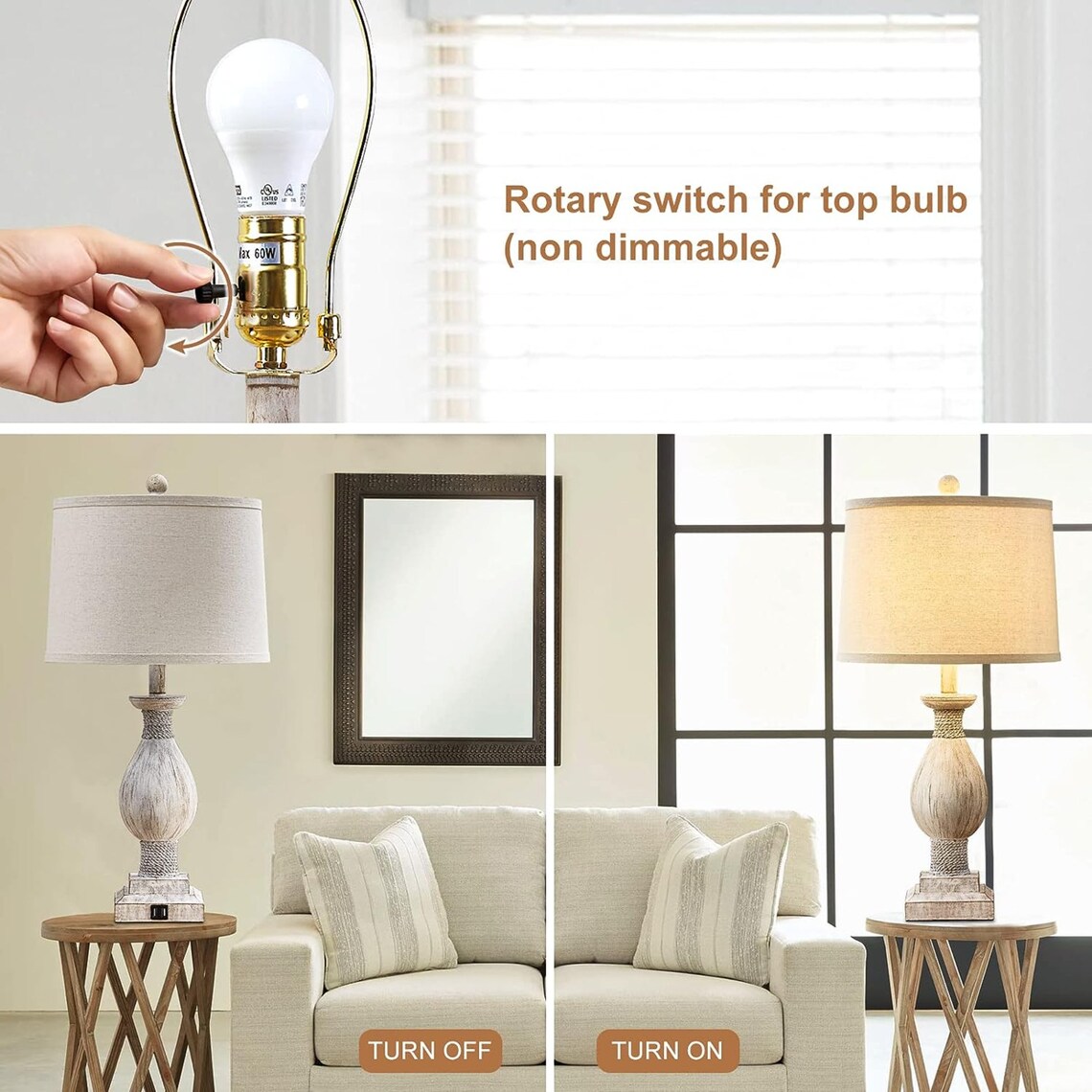 Rustic Farmhouse Table Lamps for Living Room Set of 2 With USB Etsy