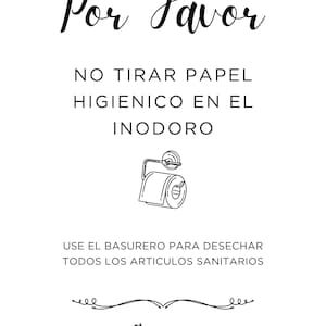 Letrero de baño inglés español sensible séptico