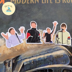 Adesivi in vinile lucido fustellati con ritratto minimalista di Damon Albarn, Britpop, anni '90