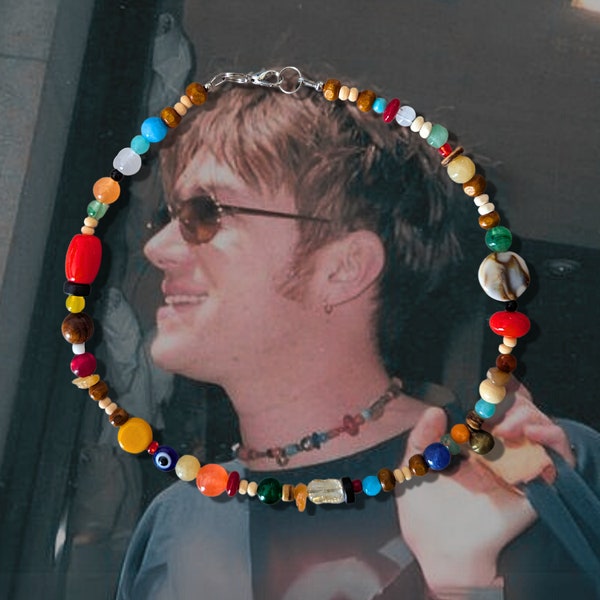 Von Damon Albarn inspirierte 90er-Jahre-Halskette (40 cm, 5 cm Verlängerungskette erhältlich)