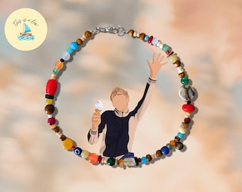 デーモン・アルバーン風 90 年代ビーズネックレス (40 cm + 5 cm 延長チェーン付き)