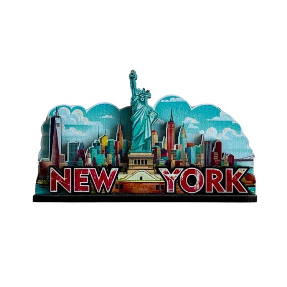 Handmade Wooden NYC Magnet, New York Souvenir Fridge Magnet