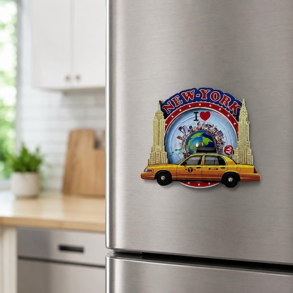 Handmade Wooden NYC Magnet, New York Souvenir Fridge Magnet