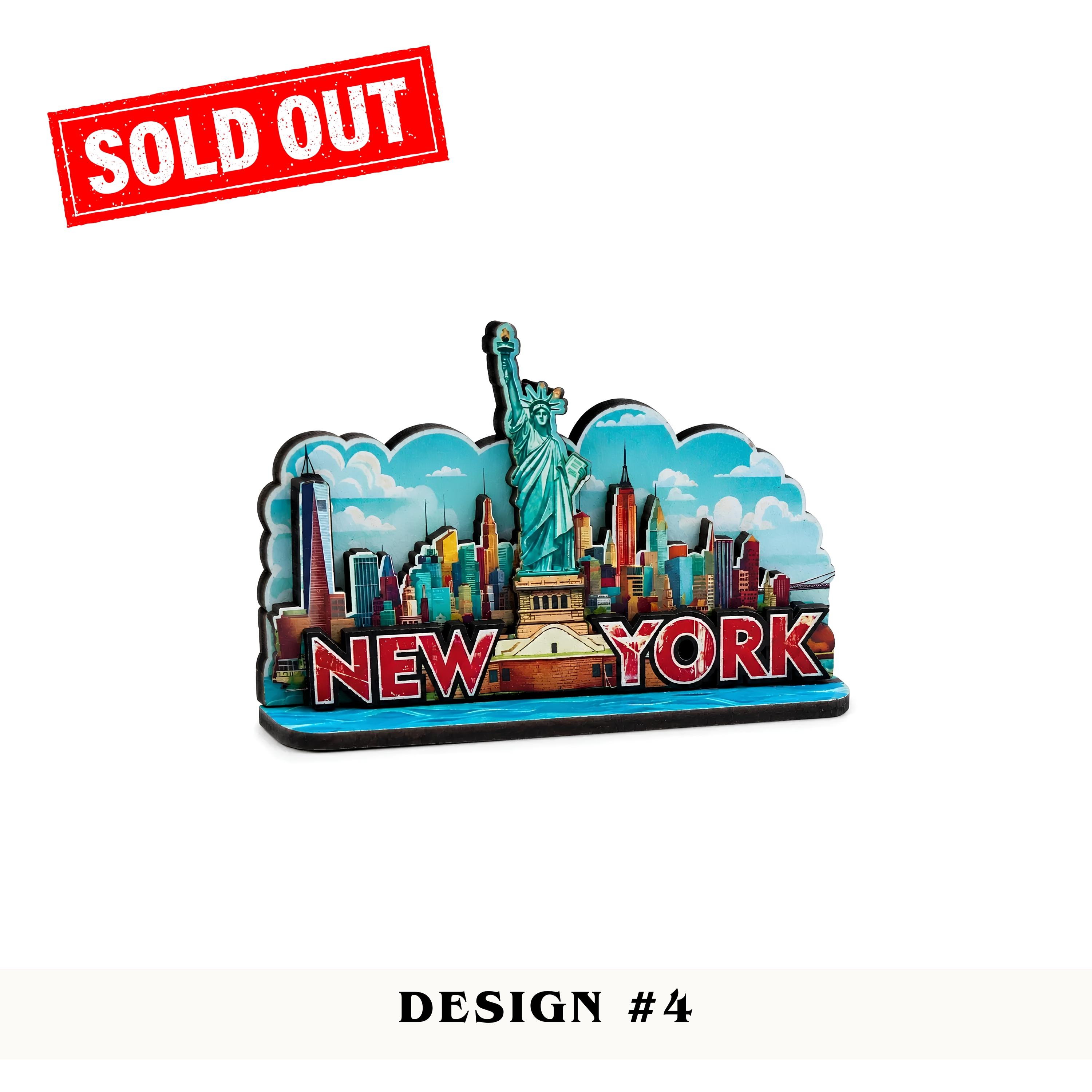 Handmade Wooden NYC Magnet, New York Souvenir Fridge Magnet