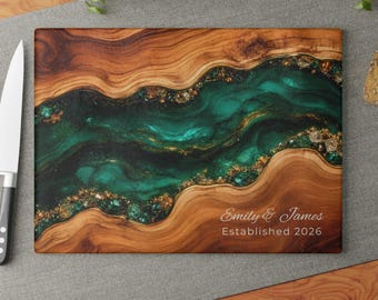Epoxy Schneidebrett, Holz Geode Glas Brett, Personalisierte Paar Name Servierbrett, Hochzeitstag Verlobung Geschenk