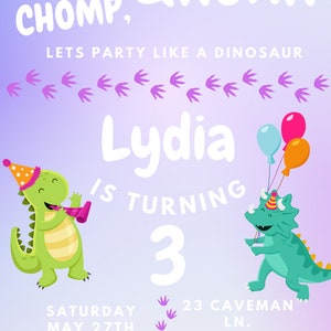 Girl Dinosaur Birthday Invitation