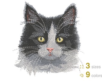 Diseño de bordado a máquina de gato realista (descarga instantánea)