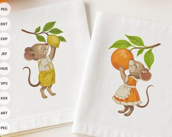 Citrus Mouse Embroidery Designs: Boy and Girl Mouse (Instant Download)