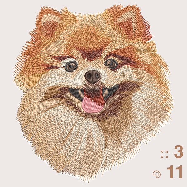 CUTE REALISTIC POMERANIAN Machine Embroidery Design - instant download