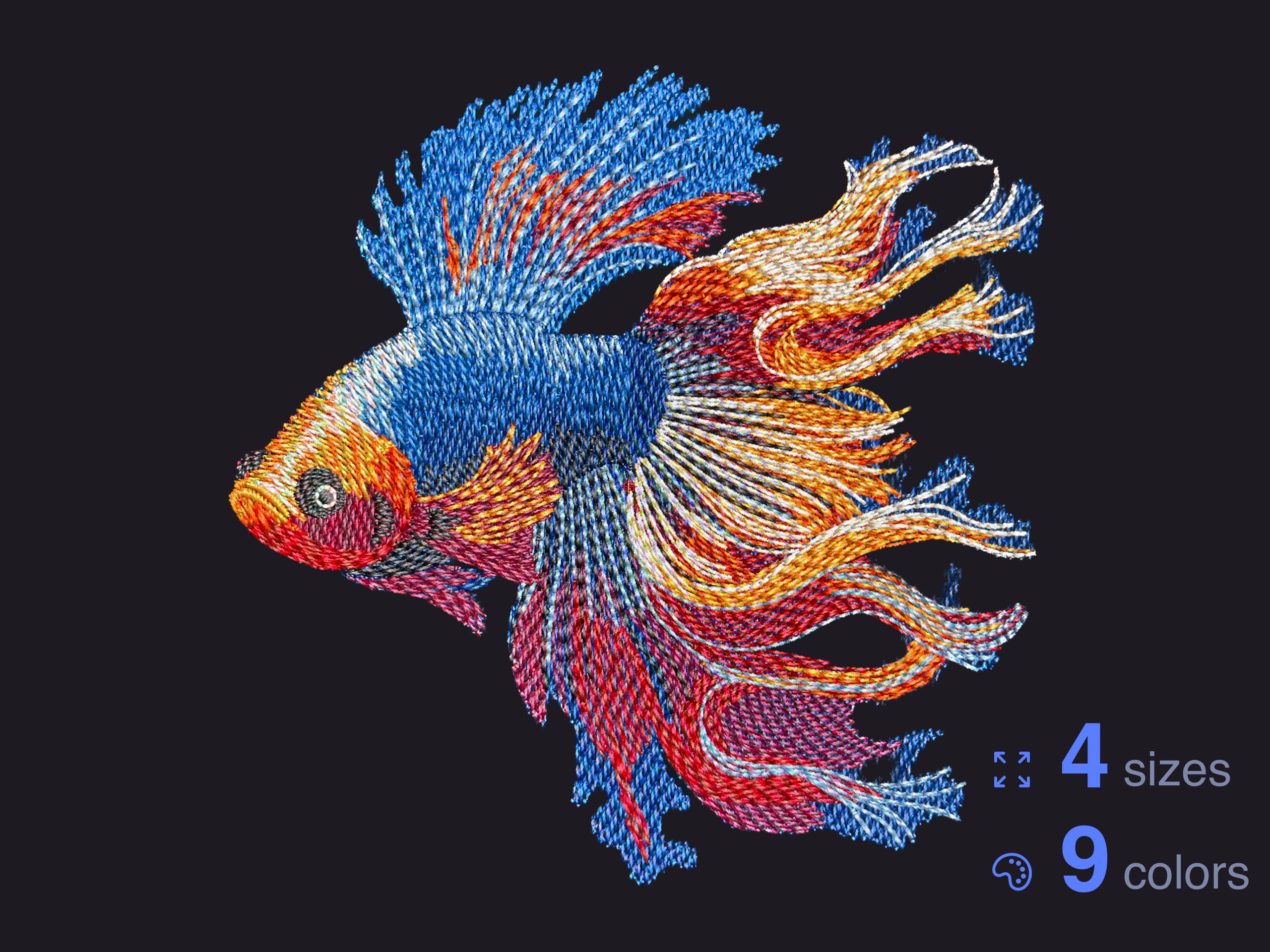 Betta Fish Embroidery Design: Colorful Aquatic Pattern (instant ...