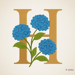 Capital Letter H - Hydrangea Monogram – Floral Embroidery Design – Digital Download Machine Embroidery File