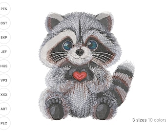 ADORABLE RACCOON Valentine’s Day Heart Embroidery Design – Digital Download
