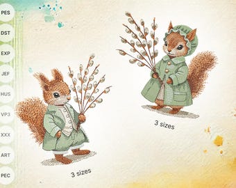 Adorable Easter Squirrel Couple – Digital Machine Embroidery Design Bundle – Instant Download