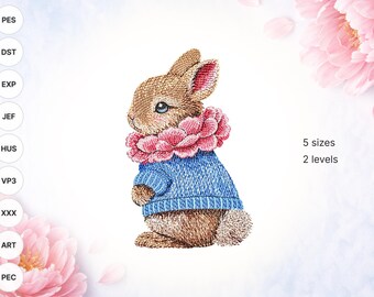 Easter Bunny Machine Embroidery Design, Floral Rabbit, Spring Animal File