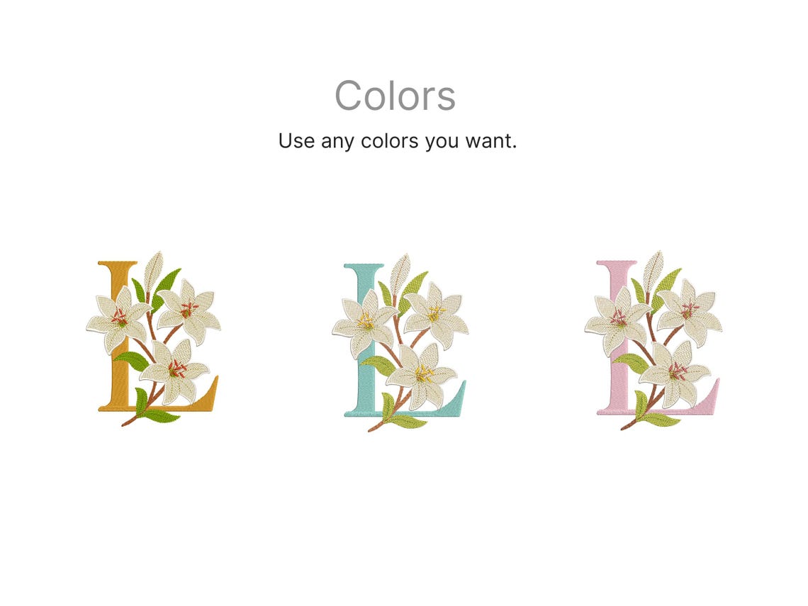 Capital Letter L - Lily Monogram – Floral Embroidery Design – Digital ...