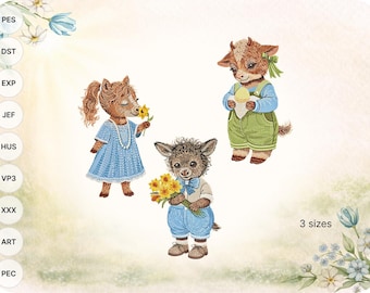 Farm animal Easter embroidery design - bundle of 3 files