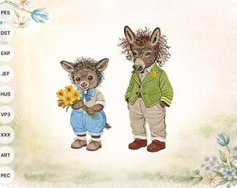 Easter Donkey Embroidery Design Bundle – Baby & Daddy Farm Animal Machine Files