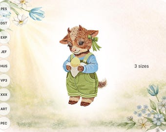 Little Easter Calf Embroidery Design  | Farm Animal Machine Embroidery File